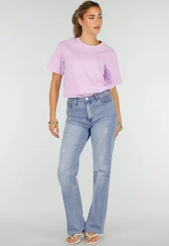 Lila Basic T-Shirt met Ronde Hals en Korte Mouwen