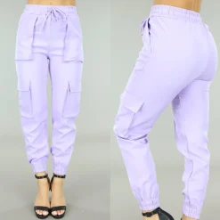 Lila Elastische Broek met Cargo Zakken