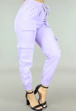 Lila Elastische Broek met Cargo Zakken
