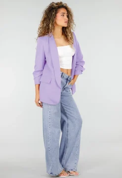 Lila Getailleerde Blazer met Geplooide Mouwen