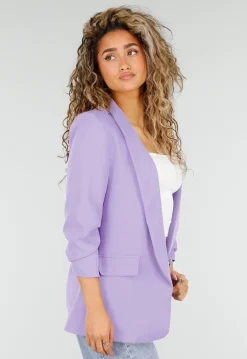 Lila Getailleerde Blazer met Geplooide Mouwen