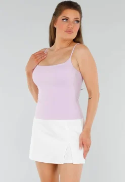Lila Hemdtopje met Stretch, Cups en Vierkante Hals