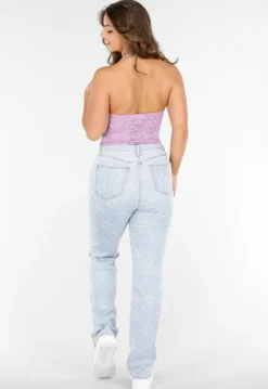 Lila Kanten Halter Crop Top met Diepe V-Hals