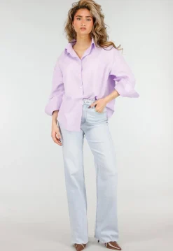 Lila Katoenen Blouse met Knoopsluiting