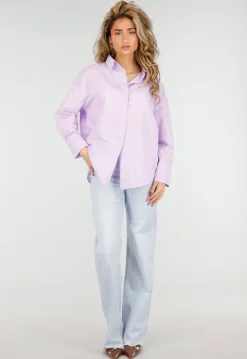 Lila Katoenen Blouse met Knoopsluiting