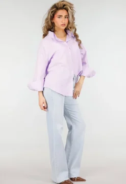 Lila Katoenen Blouse met Knoopsluiting
