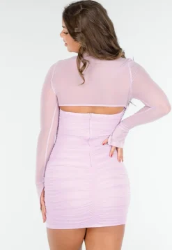 Lila Minijurk met Doorzichtige Mouwen en Cut-Out Details