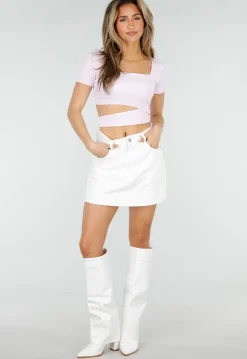 Lila Padded Crop Top met Vierkante Hals en Wrap Detail