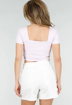 Lila Padded Crop Top met Vierkante Hals en Wrap Detail
