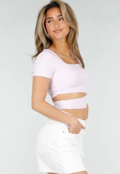 Lila Padded Crop Top met Vierkante Hals en Wrap Detail