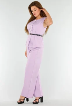 Lila 2-Piece Set met Mouwloze Top en Wijde Rechte Broek