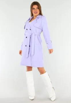 Lila Trenchcoat met Knoopsluiting