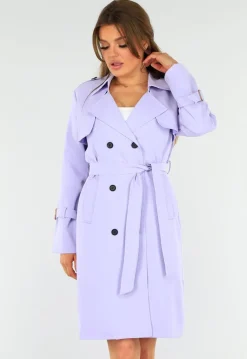 Lila Trenchcoat met Knoopsluiting