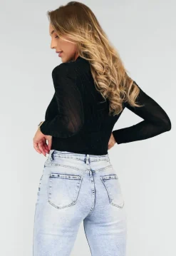Longsleeve Glitter Body met Vloeiende Lijnen Patroon Zwart