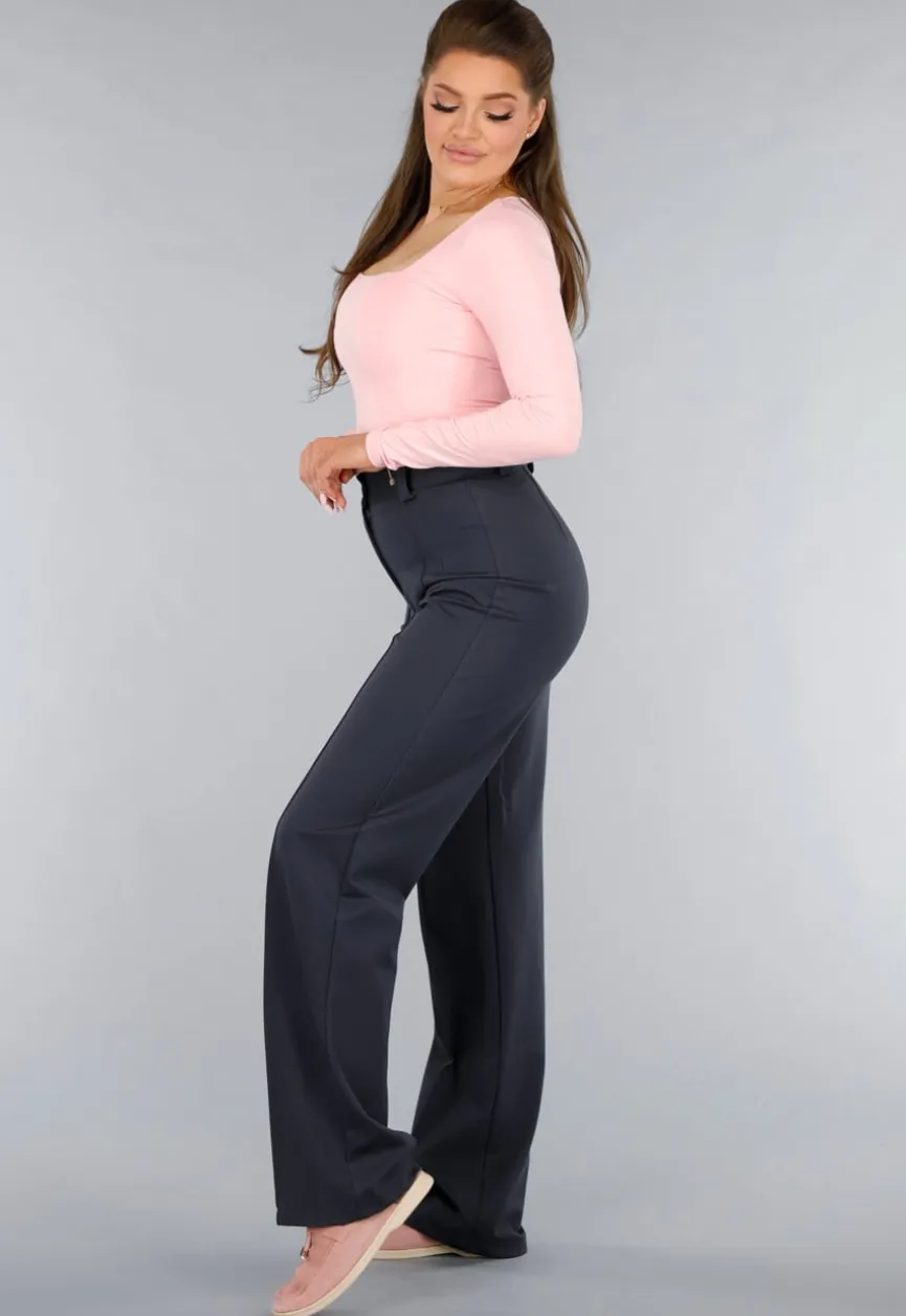 Longsleeve Lichtroze Stretchstof Shirt met Vierkante Hals