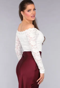 Longsleeve Off-Shoulder Lace Top in Wit