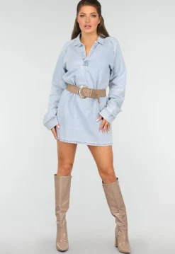 Longsleeve Oversized Denim Jurk met V-hals