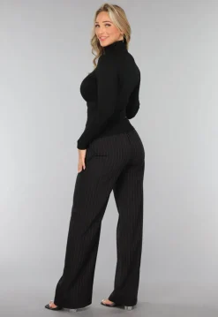 Longsleeve Ribstof Top met Col in Zwart