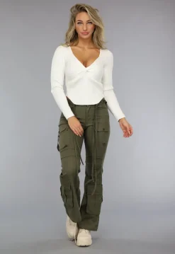 Longsleeve Rib Top in Gebroken Wit