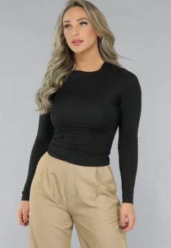 Longsleeve Zwarte Geplooide Top
