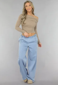 Low Waist Tall Wide Leg Jeans met Strikdetails