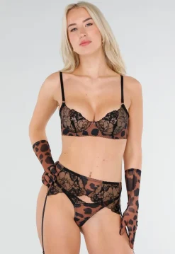 Luipaard Lingerie Set met Kousen en Lange Handschoenen
