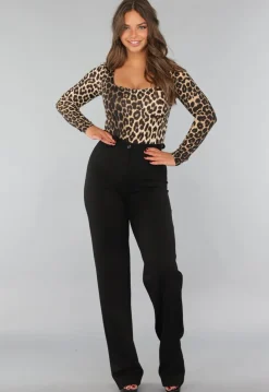 Luipaardprint Bodysuit met Vierkante Hals