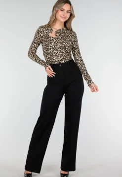 Luipaardprint Top met Lange Mouwen en Ringdetail