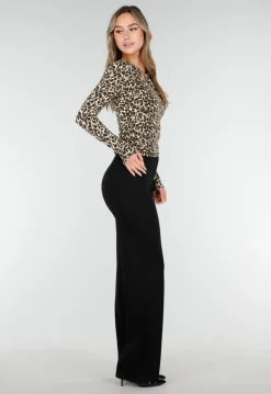 Luipaardprint Top met Lange Mouwen en Ringdetail