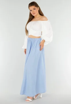 Maxi Rok in Lichtblauw met Elastische Tailleband