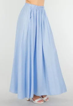 Maxi Rok in Lichtblauw met Elastische Tailleband