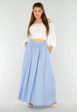 Maxi Rok in Lichtblauw met Elastische Tailleband