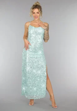 Maxi Split Jurk Pailletten Jurk in Mintgroen