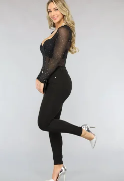 Mesh Glitter Bodysuit met Korset Look