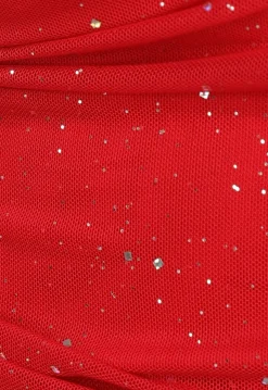 Mesh Glitter Jurk in Rood met Pofmouwen