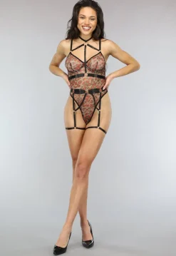 Mesh Luipaard Body met Beugels en Kinky Straps