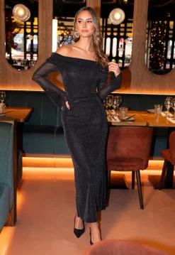 Mesh Maxi Jurk met Off Shoulder Model