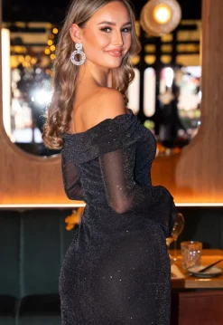 Mesh Maxi Jurk met Off Shoulder Model