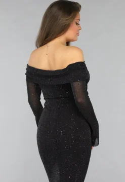 Mesh Maxi Jurk met Off Shoulder Model