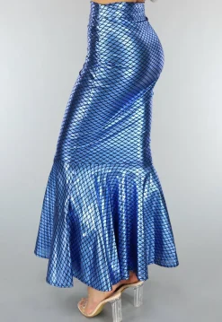 Metallic Blauwe Zeemeermin Schubben Rok