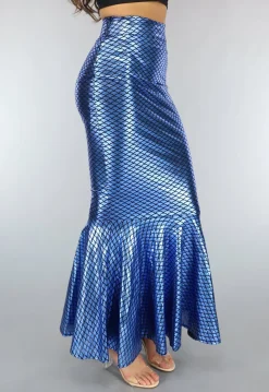 Metallic Blauwe Zeemeermin Schubben Rok