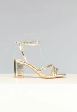 Metallic Gouden Strap Hakken met Lage Hak