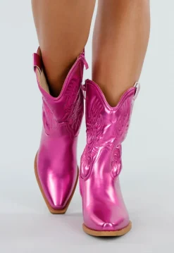 Metallic Roze Cowboylaarzen met Stiksel en Lage Hak