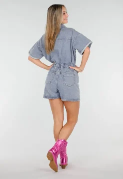Metallic Roze Cowboylaarzen met Stiksel en Lage Hak