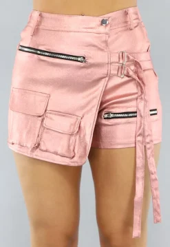 Metallic Roze Overslag Cargo Skort