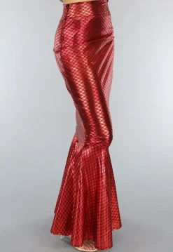 Metallic Zeemeermin Rok in Rood met Schubbenpatroon