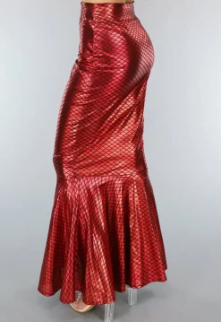 Metallic Zeemeermin Rok in Rood met Schubbenpatroon
