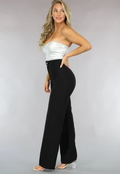 Metallic Zilveren Strapless Top met Sweetheart Halslijn