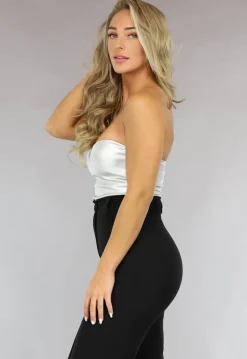 Metallic Zilveren Strapless Top met Sweetheart Halslijn