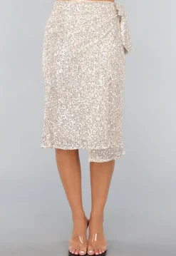 Midi Beige Wikkelrok met Lovertjes